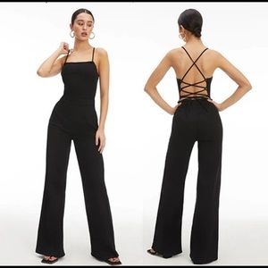 Good American Vacay Palazzo Women's Denim Jumpsuit In Black Size 0 NWT